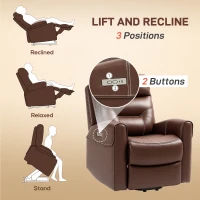HOMCOM Power Lift Recliner Chair for Elderly, Overstuffed Faux Leather Riser and Reclining Chair with USB A+C Ports, Recliner Armchair for Living Room, Brown(m-4)