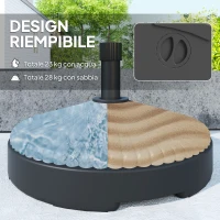 Outsunny Base per Ombrellone Ø3 m max Riempibile con Acqua o Sabbia, in HDPE Nero, Ø55x30 cm(m-4)