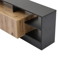 Minimalist Wooden TV Stand with 2 Cabinets and Open Shelves, Entertainment Centre for TVs Up to 70", 190L x 40W x 48.5H cm, Black+Oak(m-13)