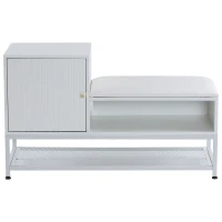 Modern Shoe Storage Bench with Padded Cushion and LED Lights, Entryway Organiser with Adjustable Shelves, 100L x 38W x 60H cm, White(m-2)