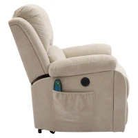 Power Massage Lift Recliner Chair with Heat and Vibration for Elderly, Fabric Sofa with Storage Pockets, Cup Holders, 90L x 94W x 101H cm, Beige(m-15)
