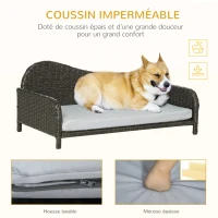 PawHut Canapé panier pour chien chat en résine tressée avec coussin doux imperméable lavable intérieur et extérieur dim. 75L x 45l x 35H cm(m-5)