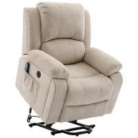 Power Massage Lift Recliner Chair with Heat and Vibration for Elderly, Fabric Sofa with Storage Pockets, Cup Holders, 90L x 94W x 101H cm, Beige(m-2)