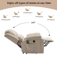 Power Massage Lift Recliner Chair with Heat and Vibration for Elderly, Fabric Sofa with Storage Pockets, Cup Holders, 90L x 94W x 101H cm, Beige(m-6)