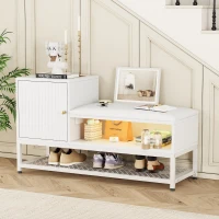Modern Shoe Storage Bench with Padded Cushion and LED Lights, Entryway Organiser with Adjustable Shelves, 100L x 38W x 60H cm, White(m-8)