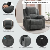 Power Massage Lift Recliner Chair with Heat and Vibration for Elderly, Heavy Duty Reclining Mechanism with Pockets, Cup Holders, Grey(m-4)