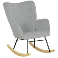 HOMCOM Rocking Chair, Thick Padding, Wide Backrest, Beech Wood/Steel Frame, Supports up to 120 kg, Light Gray(m-1)