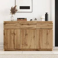 Farmhouse Oak Buffet Cabinet with 3 Drawers and Adjustable Shelves, 135L x 40W x 81H cm, Oak(m-1)