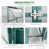 Outsunny Sera pentru Gradina din Policarbonat si Aluminiu, cu Ferestre si Vase, Baza Inclusa, 190x190x220cm(m-5)