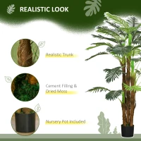 HOMCOM Artificial Palm Tree, 1.6m, Realistic Branches, Decorative Plant, Plastic, with Pot, Brown + Green(m-5)