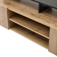 Minimalist Wooden TV Stand with 2 Cabinets and Open Shelves, Entertainment Centre for TVs Up to 70", 190L x 40W x 48.5H cm, Black+Oak(m-10)