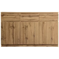 Farmhouse Oak Buffet Cabinet with 3 Drawers and Adjustable Shelves, 135L x 40W x 81H cm, Oak(m-12)