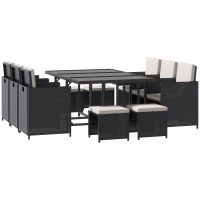 Outsunny Rattan Dining Set Garden Furniture Patio set 11 PC with Cushion Black /Milk White(m-13)