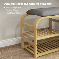 HOMCOM Bamboo Shoe Rack Bench with Padded Seat - Nature Wood Finish(m-6)
