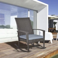Outsunny Outdoor PE Rattan Rocking Chair, Garden Rocking Chair Set with Armrest and Cushion, Grey(m-14)