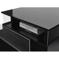 Modern LED Coffee Table with 2 Sliding Drawers and Smart App Control, Square Design, 70L x 70W x 41H cm, Black(m-11)