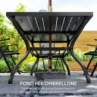 Outsunny Set da Giardino 7 Pezzi con Tavolo da Pranzo con Foro per Ombrellone e 6 Sedie Pieghevoli, Grigio(m-6)