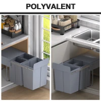 HOMCOM Poubelle coulissante 40L avec 3 bacs amovibles pour tri sélectif 2 x 10L et 1 x 20L - gris(m-7)