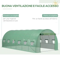 Outsunny Telo per Serra in PE con 12 Finestre, Porta Avvolgibile e Bordi Interrati, 6x3x2 m, Verde(m-4)