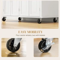HOMCOM Rolling Kitchen Island Storage Trolley with Rubber Wood Top & Drawers for Dining Room, Cream White(m-7)