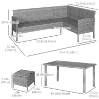 Outsunny 6-Seater Rattan Dining Set Sofa Table Footstool Outdoor w/ Cushion Garden Furniture(m-3)