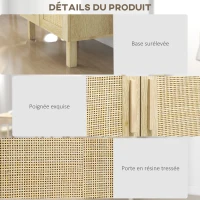 HOMCOM Buffet haut meuble de rangement design bohème double portes avec 3 étagères en cannage - 73 x 41 x 102 cm(m-6)