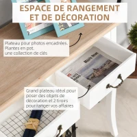 HOMCOM Table Console Table d'entrée Bout de Canapé Style Mexicain 2 tiroirs dim. 87L x 34l x 78H cm MDF Bois Massif pin Clair Blanc(m-5)