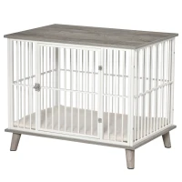 PawHut Cage pour chien moyens animaux avec coussin amovible lavable porte verrouillable avec loquet acier panneaux de particules blanc chêne gris(m-10)