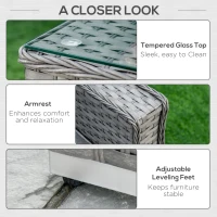 Outsunny 5 PCs PE Rattan Wicker Corner Sofa Set Bonzer Outdoor Conservatory Furniture Lawn Patio Tea Table Footstool w/ Cushion - Grey(m-6)