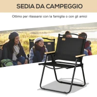 Outsunny Sedia per Esterni Pieghevole con Braccioli, Seduta in Tessuto Oxford e Acciaio, Nero(m-4)