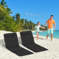 Outsunny Lot de 2 Tapis de Plage rembourré - Matelas de Plage - nattes de Plage - Dossier inclinable Multi-Positions - Sac Transport Inclus - métal Polyester PE Noir(m-2)