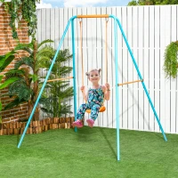 Outsunny Leagan pentru Copii 3-8 Ani pentru Gradina din Otel si PE cu Scaun si Tarusi, 163x145x181 cm, Albastru si Portocaliu(m-10)