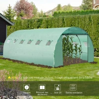 Outsunny Bâche de Rechange Serre Tunnel 18 m², bâche 6 x 3 x 2 m PE Anti-UV imperméable 12 fenêtres + Porte Enroulable zippée vert(m-4)
