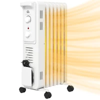 HOMCOM 1500W Quiet Oil Filled Radiator, 7 Fin Energy Efficient Portable Electric Heater with 3 Heat Settings, Adjustable Thermostat, Safety Tip Over, Overheat Protection, for Home, White(m-11)
