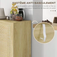 HOMCOM Buffet haut meuble de rangement design bohème double portes avec 3 étagères en cannage - 73 x 41 x 102 cm(m-4)