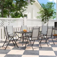 Outsunny Set da Giardino 7 Pezzi con Tavolo da Pranzo con Foro per Ombrellone e 6 Sedie Pieghevoli, Grigio(m-2)