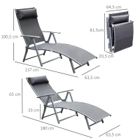 Outsunny transat Chaise Longue Bain de Soleil Pliable Dossier inclinable Multi-Positions têtière fournie 137L x 64l x 101H cm métal époxy textilène Gris(m-3)