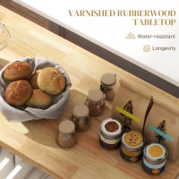 HOMCOM Rolling Kitchen Island Storage Trolley with Rubber Wood Top & Drawers for Dining Room, Cream White(m-4)