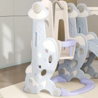 AIYAPLAY 4-in-1 Binnenspeelplaats, Glij- en Schommelset voor Peuters, Basketbalring, Raketontwerp, Kunststof, Lichtblauw(m-8)
