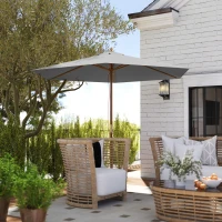 Outsunny 2.5m Wood Garden Parasol Sun Shade Patio Outdoor Wooden Umbrella Canopy, Table Market Umbrella with Vent, 38mm Pole, Rope Pulley Mechanism, Light Grey(m-2)