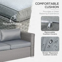 Outsunny 5 PCs PE Rattan Wicker Corner Sofa Set Bonzer Outdoor Conservatory Furniture Lawn Patio Tea Table Footstool w/ Cushion - Grey(m-5)