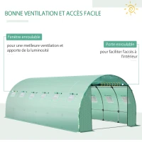 Outsunny Bâche de Rechange Serre Tunnel 18 m², bâche 6 x 3 x 2 m PE Anti-UV imperméable 12 fenêtres + Porte Enroulable zippée vert(m-5)