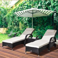 Outsunny 2 Seater Rattan Sun Lounger Set with Side Table Black(m-12)
