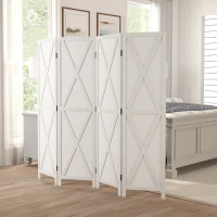 HOMCOM Biombo de 4 Paneles Separador de Ambientes Plegable 182x170 cm Divisor de Espacios Elegante Blanco(m-7)