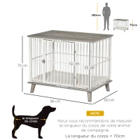 PawHut Cage pour chien moyens animaux avec coussin amovible lavable porte verrouillable avec loquet acier panneaux de particules blanc chêne gris(m-3)