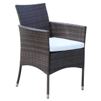 Outsunny 6 Seater Rattan Dining Set with Cushions, Rattan Garden Furniture Set with 6 Armchairs, Rectangular Glass Top Table, Outdoor Dining Table and Chairs, Brown(m-13)