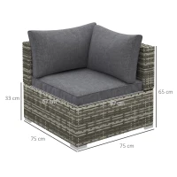 Outsunny Outdoor PE Rattan Corner Sofa, Garden Wicker Furniture Single Sofa Chair w/ Cushions, Deep Grey(m-3)