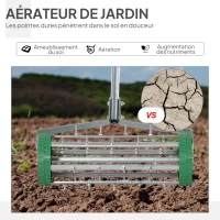 Outsunny Rouleau aérateur pour pelouse avec Manche télescopique 98L x 45l x 87H cm Vert(m-4)