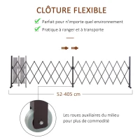 Outsunny Barrière Extensible rétractable barrière de sécurité avec Roulette 405L x 31l x 104H cm alu métal Chocolat(m-5)