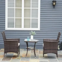 Outsunny 2 PC Outdoor Rattan Armchair Dining Chair Garden Patio Furniture w/ Armrests Cushions Mixed Brown(m-12)